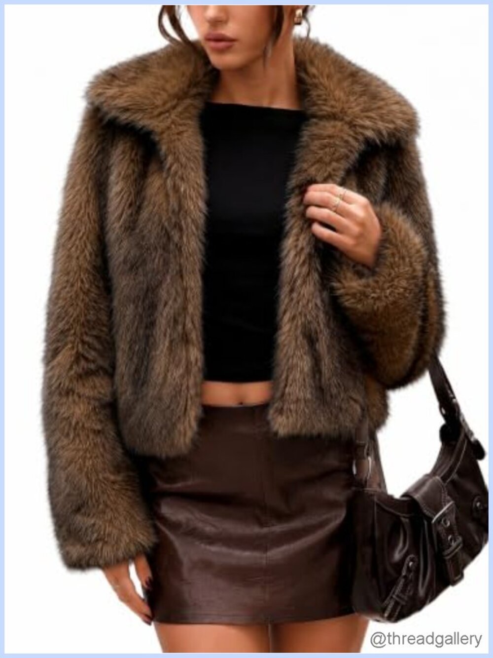 Faux Fur Coat Two-Tone Cropped Fluffy Jacket Quilted Lined Fuzzy Outerwear
